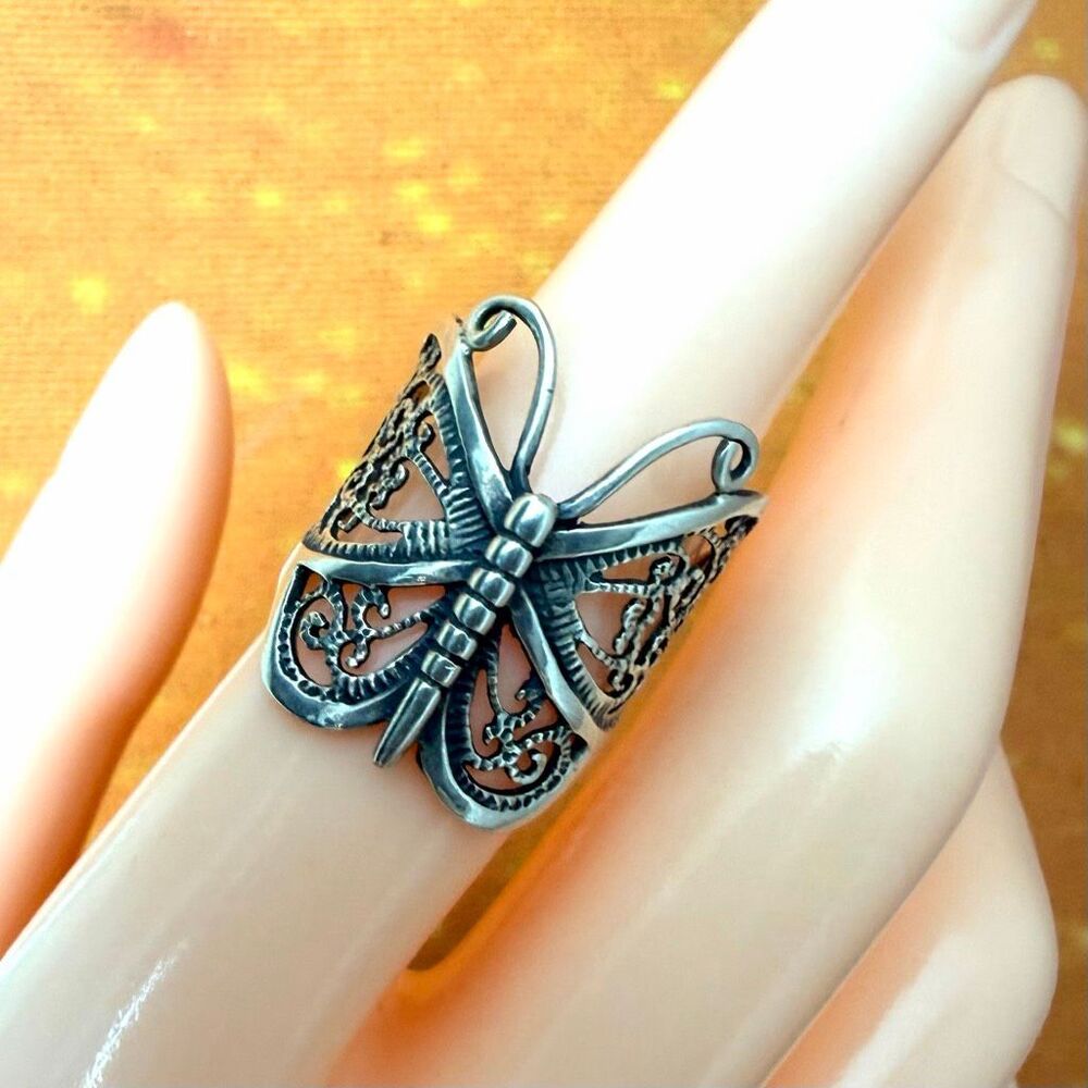 DGS 925 Turkey Sterling Silver Filigree Butterfly Statement Ring